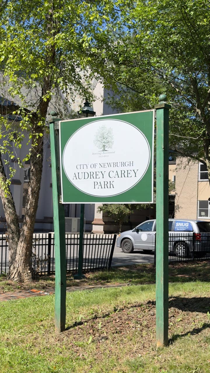 The existing entrance sign for Audrey Carey Park.