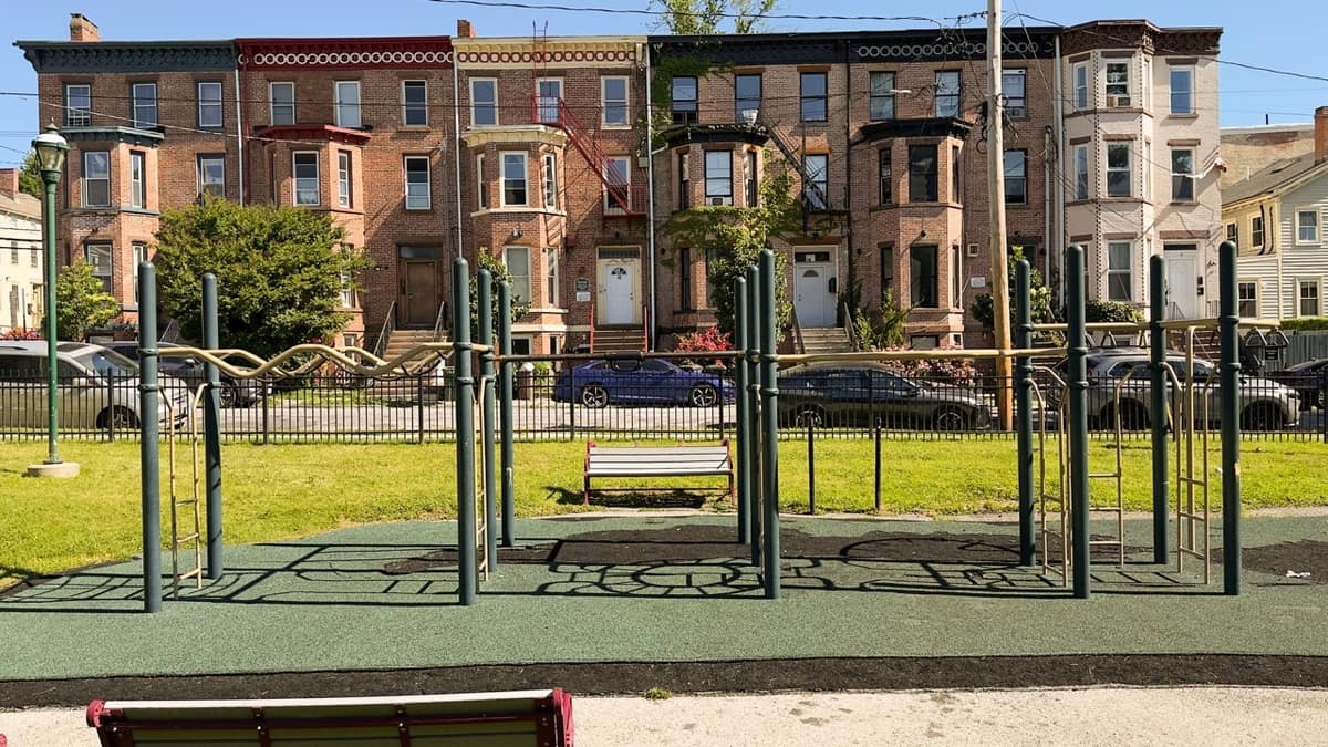 The main plastic play structure at Audrey Carey Park.